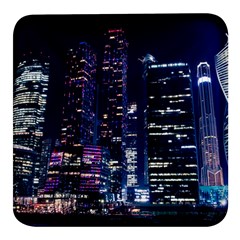 Black Building Lighted Under Clear Sky Square Glass Fridge Magnet (4 Pack) by Modalart