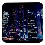 Black Building Lighted Under Clear Sky Square Glass Fridge Magnet (4 pack) Front