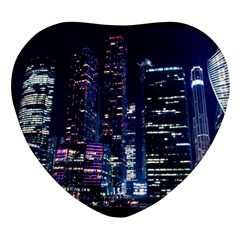 Black Building Lighted Under Clear Sky Heart Glass Fridge Magnet (4 Pack) by Modalart