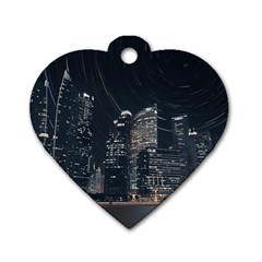 Time Lapse Photo Of City Dog Tag Heart (two Sides) by Modalart