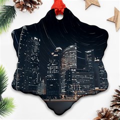 Time Lapse Photo Of City Snowflake Ornament (two Sides) by Modalart