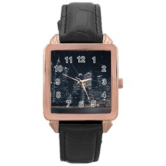 Time Lapse Photo Of City Rose Gold Leather Watch  by Modalart