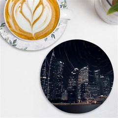 Time Lapse Photo Of City Uv Print Round Tile Coaster by Modalart