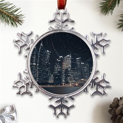 Time Lapse Photo Of City Metal Large Snowflake Ornament by Modalart