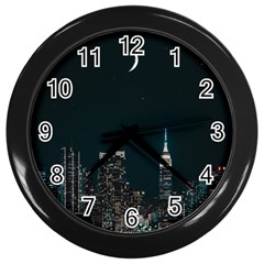 Skyline Photography Of Buildings Wall Clock (black) by Modalart