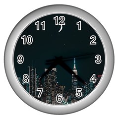 Skyline Photography Of Buildings Wall Clock (silver) by Modalart