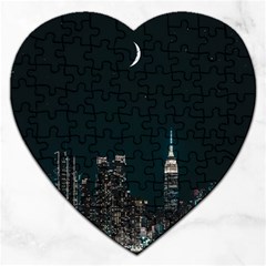 Skyline Photography Of Buildings Jigsaw Puzzle (heart) by Modalart