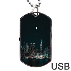 Skyline Photography Of Buildings Dog Tag Usb Flash (one Side) by Modalart