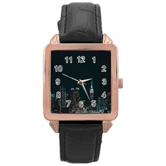 Skyline Photography Of Buildings Rose Gold Leather Watch  by Modalart