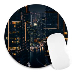 Photo Of Buildings During Nighttime Round Mousepad by Modalart