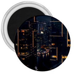 Photo Of Buildings During Nighttime 3  Magnets by Modalart