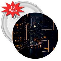 Photo Of Buildings During Nighttime 3  Buttons (10 Pack)  by Modalart