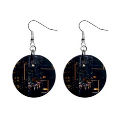 Photo Of Buildings During Nighttime Mini Button Earrings by Modalart