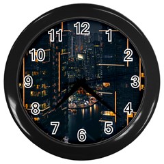 Photo Of Buildings During Nighttime Wall Clock (black) by Modalart