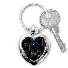 Photo Of Buildings During Nighttime Key Chain (heart) by Modalart