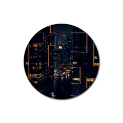 Photo Of Buildings During Nighttime Rubber Coaster (round) by Modalart