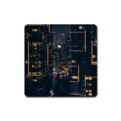 Photo Of Buildings During Nighttime Square Magnet by Modalart