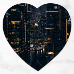 Photo Of Buildings During Nighttime Jigsaw Puzzle (heart) by Modalart