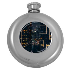 Photo Of Buildings During Nighttime Round Hip Flask (5 Oz) by Modalart