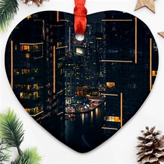 Photo Of Buildings During Nighttime Heart Ornament (two Sides) by Modalart