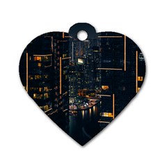 Photo Of Buildings During Nighttime Dog Tag Heart (one Side) by Modalart