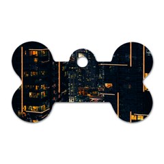 Photo Of Buildings During Nighttime Dog Tag Bone (one Side) by Modalart