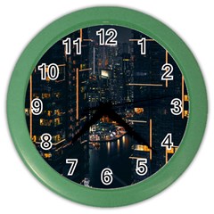 Photo Of Buildings During Nighttime Color Wall Clock by Modalart