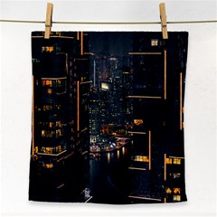 Photo Of Buildings During Nighttime Face Towel by Modalart