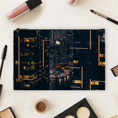 Photo Of Buildings During Nighttime Cosmetic Bag (large) by Modalart