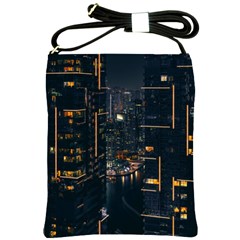 Photo Of Buildings During Nighttime Shoulder Sling Bag by Modalart