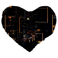 Photo Of Buildings During Nighttime Large 19  Premium Flano Heart Shape Cushions by Modalart