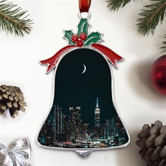 Skyline Photography Of Buildings Metal Holly Leaf Bell Ornament by Modalart