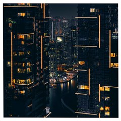 Photo Of Buildings During Nighttime Wooden Puzzle Square by Modalart