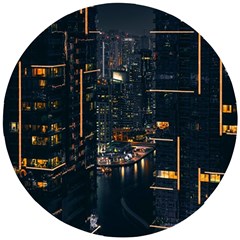 Photo Of Buildings During Nighttime Wooden Puzzle Round by Modalart