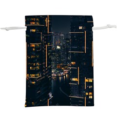 Photo Of Buildings During Nighttime Lightweight Drawstring Pouch (xl) by Modalart