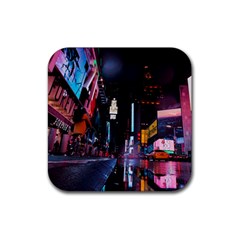 Roadway Surrounded Building During Nighttime Rubber Coaster (square) by Modalart