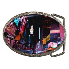 Roadway Surrounded Building During Nighttime Belt Buckles by Modalart