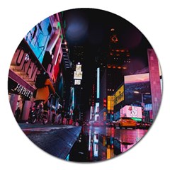 Roadway Surrounded Building During Nighttime Magnet 5  (round) by Modalart