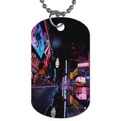 Roadway Surrounded Building During Nighttime Dog Tag (one Side) by Modalart