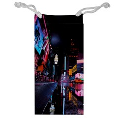 Roadway Surrounded Building During Nighttime Jewelry Bag by Modalart