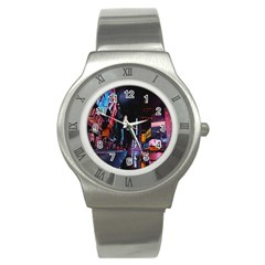 Roadway Surrounded Building During Nighttime Stainless Steel Watch by Modalart