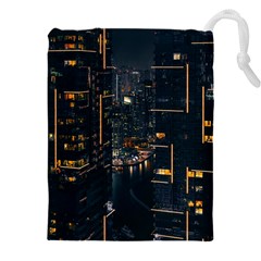 Photo Of Buildings During Nighttime Drawstring Pouch (4xl) by Modalart