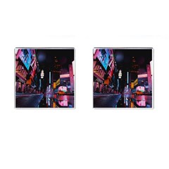 Roadway Surrounded Building During Nighttime Cufflinks (square) by Modalart