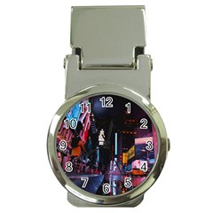 Roadway Surrounded Building During Nighttime Money Clip Watches by Modalart