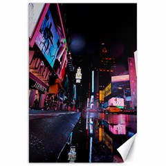 Roadway Surrounded Building During Nighttime Canvas 20  X 30  by Modalart