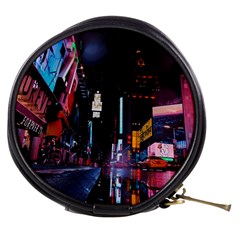 Roadway Surrounded Building During Nighttime Mini Makeup Bag by Modalart