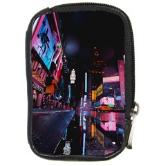 Roadway Surrounded Building During Nighttime Compact Camera Leather Case by Modalart