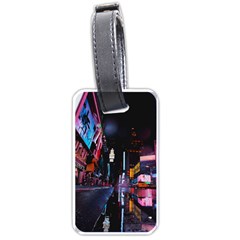 Roadway Surrounded Building During Nighttime Luggage Tag (one Side) by Modalart