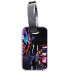 Roadway Surrounded Building During Nighttime Luggage Tag (two Sides) by Modalart