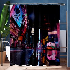 Roadway Surrounded Building During Nighttime Shower Curtain 60  X 72  (medium)  by Modalart